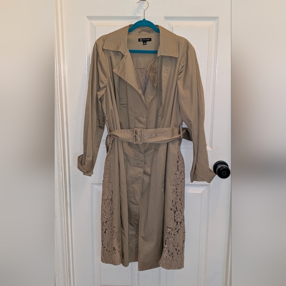 INC International Concepts Tan Trench Coat with Lace Detail